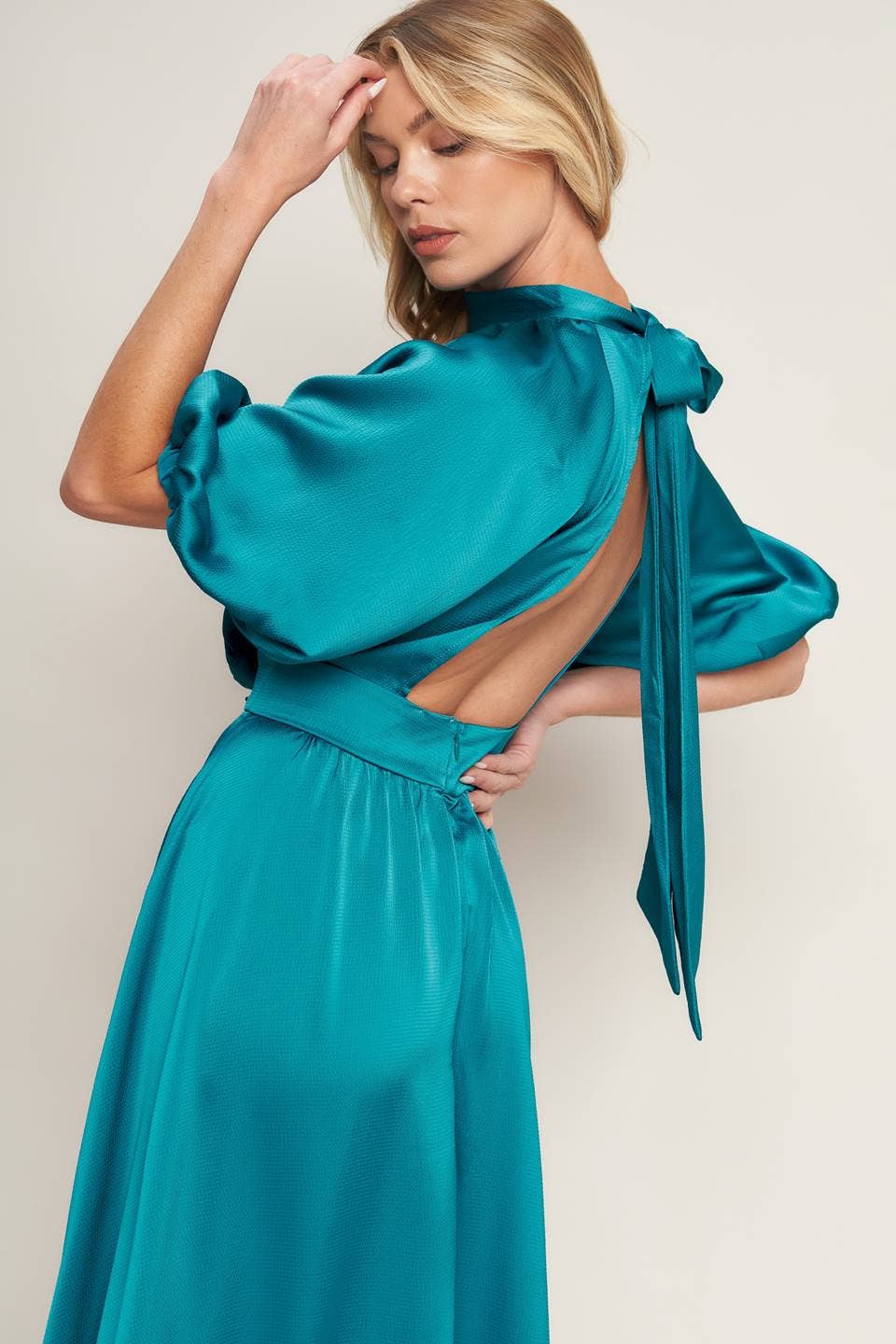 Ashlee Satin Midi Dress - Turquoise