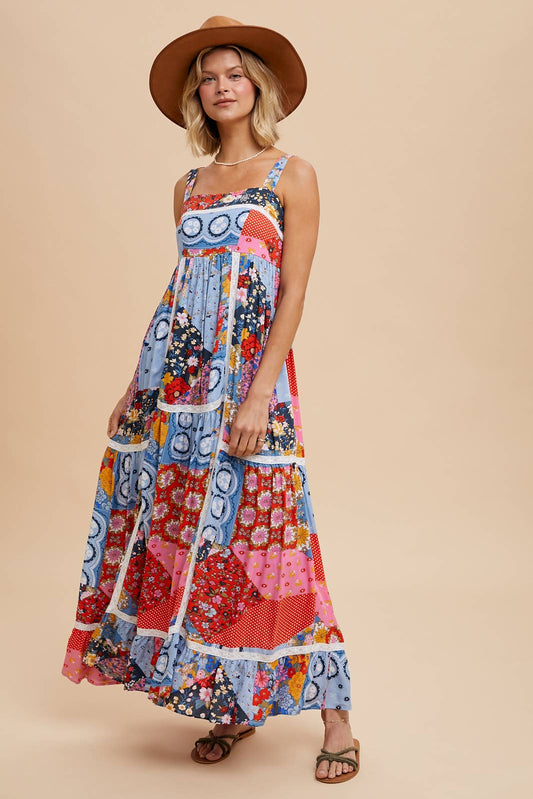 Pattie Patchwork Tiled Print Maxi Dress ~  Floral