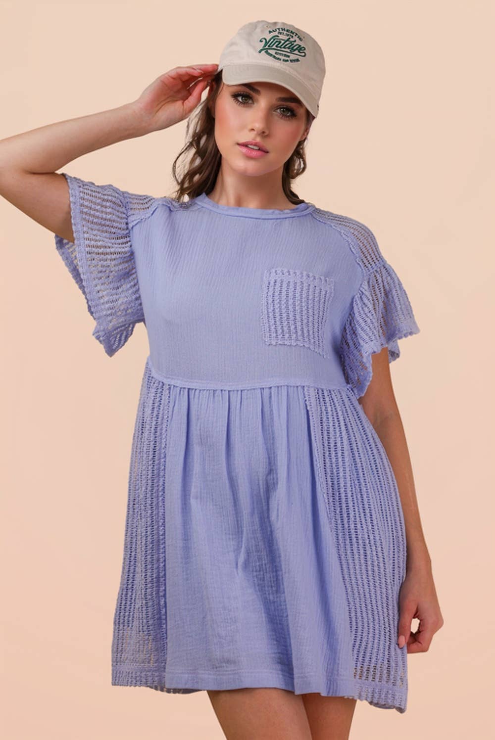 Willow Waffle Knit Contrast Mini Dress ~ Blue