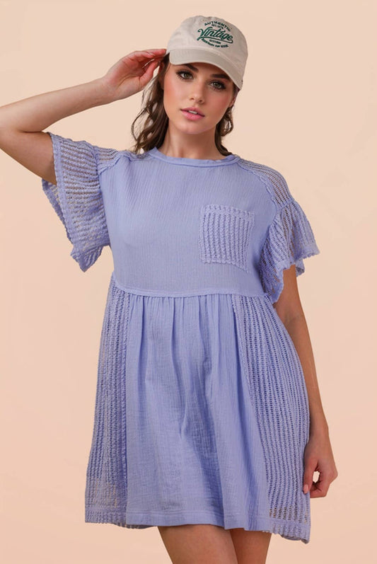 Willow Waffle Knit Contrast Mini Dress ~ Blue