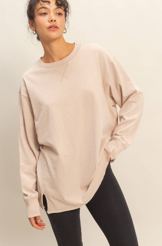 Macy Mineral Washed Drop Shoulder Top ~ Dark Taupe
