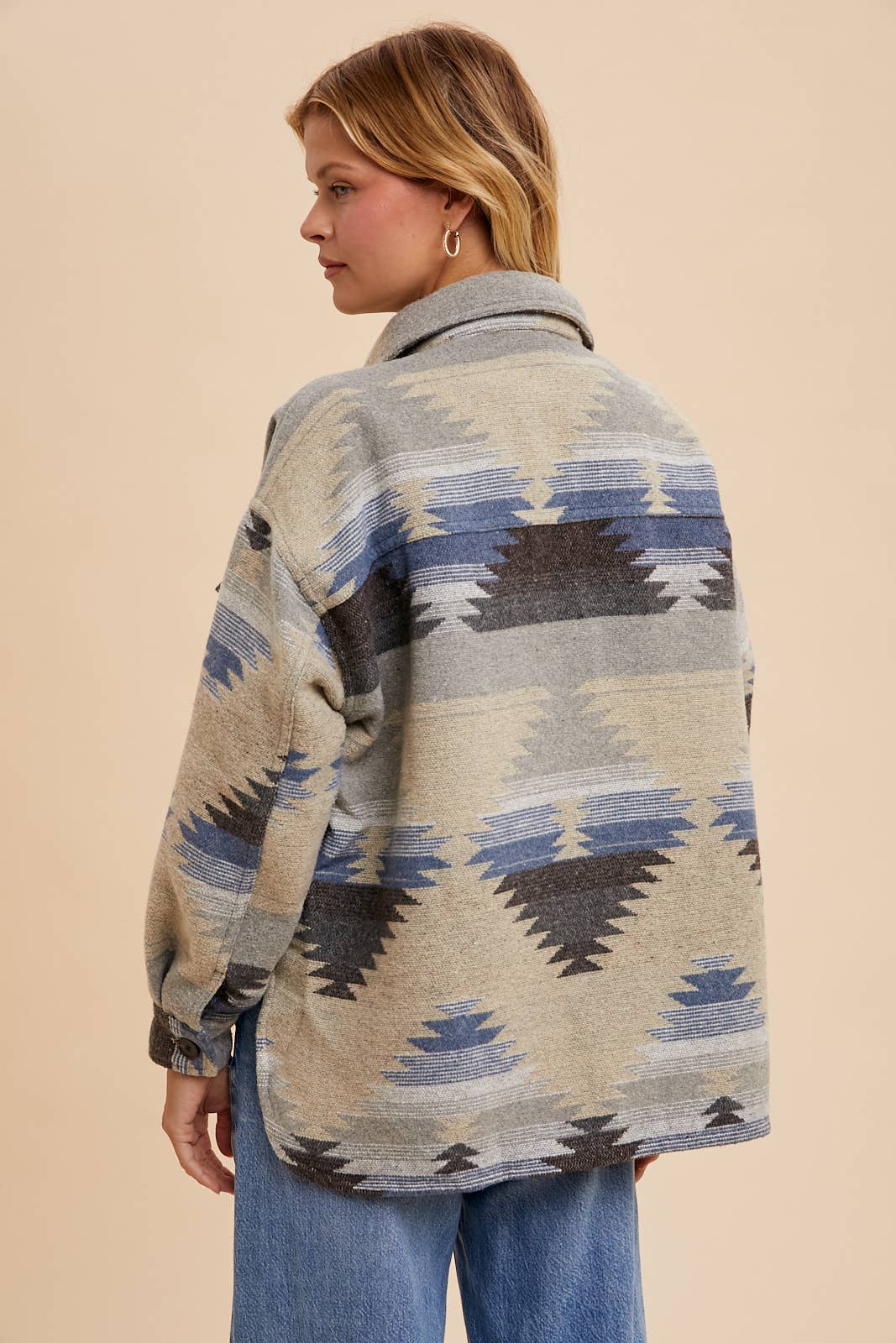 Avery Aztec Print Shacket ~ Indigo Beige