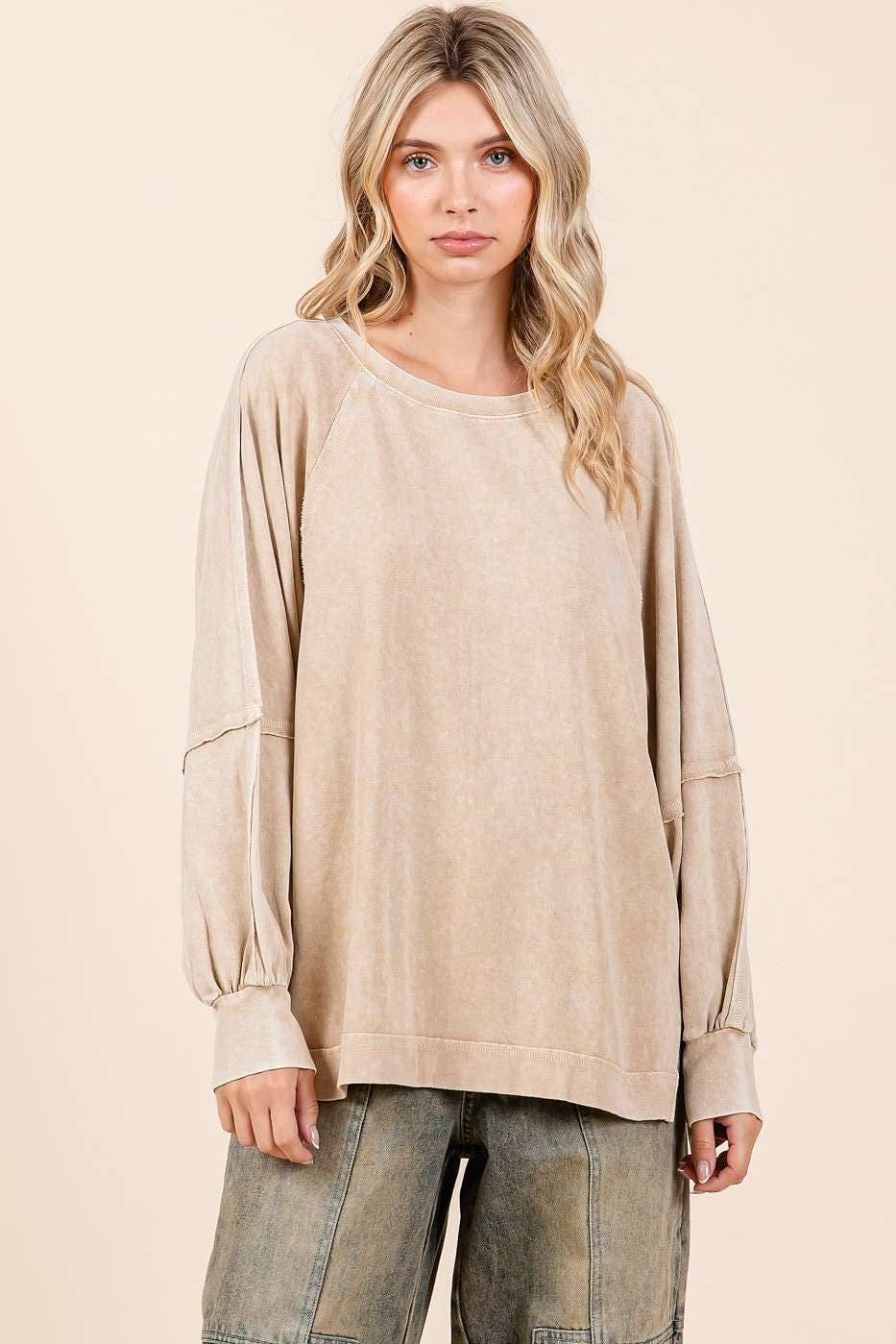 Molly Mineral Wash Raglan Oversized Top ~ Brown Sugar