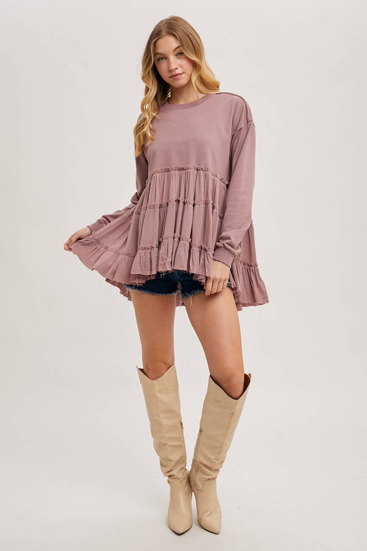 Tinsley Tiered Ruffle Hem Top ~ Mauve