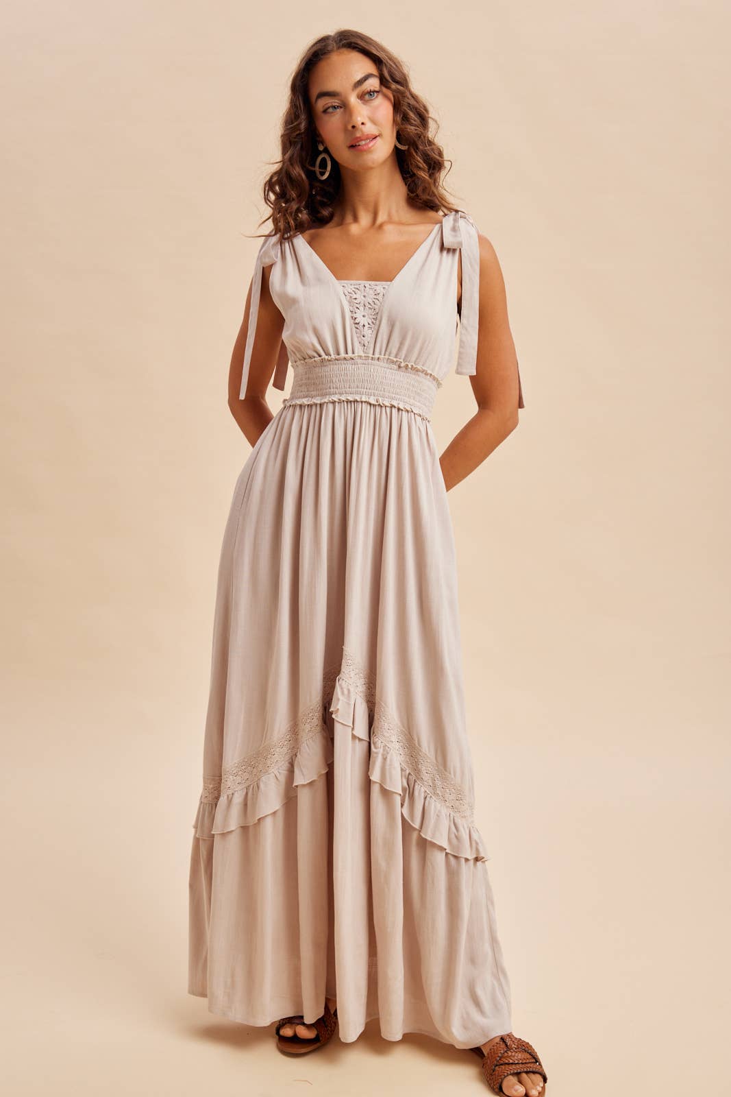 Linsey Lace Inset Maxi Dress ~ Oatmeal