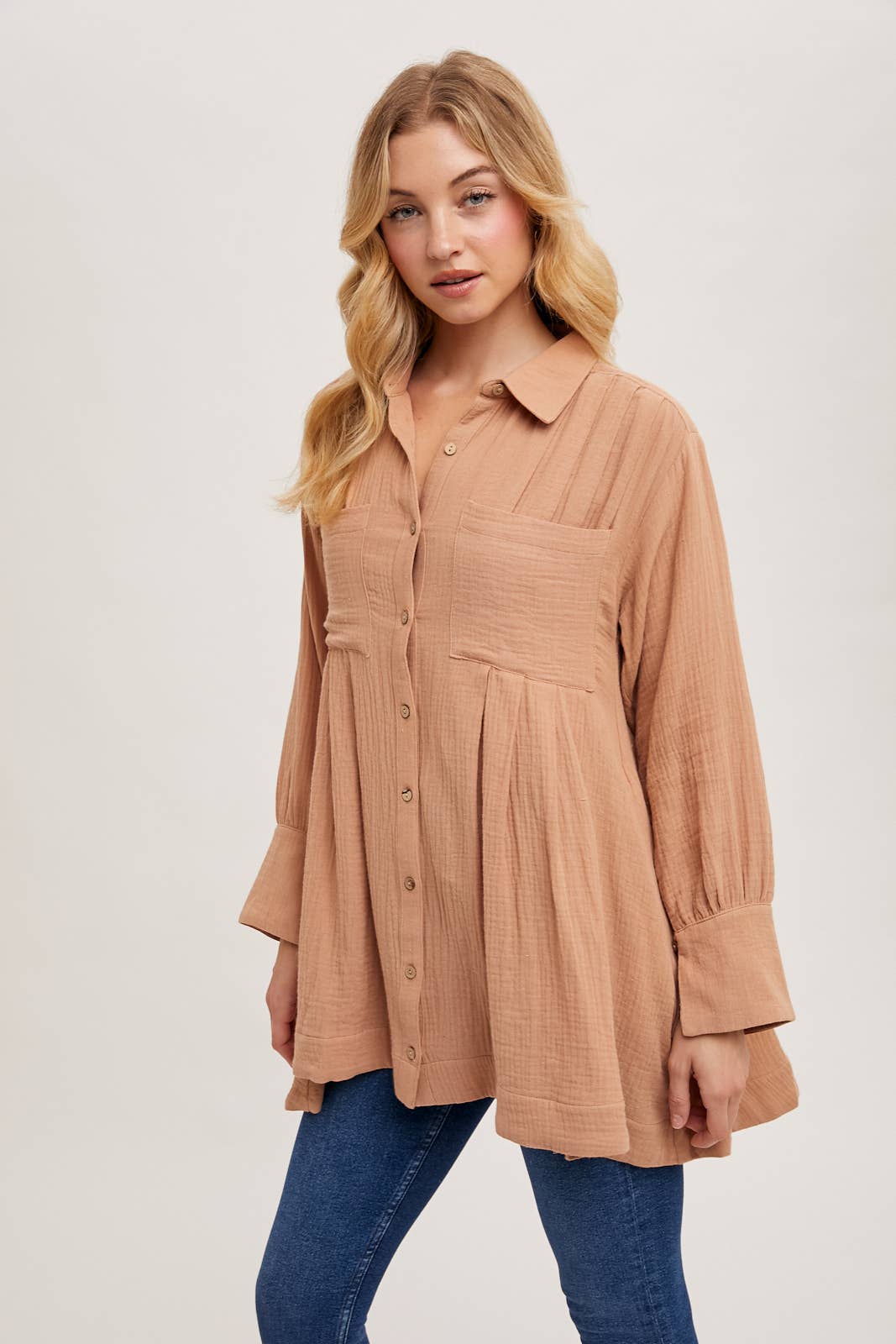 Bailey Button Down Shirt Dress ~ Light Clay