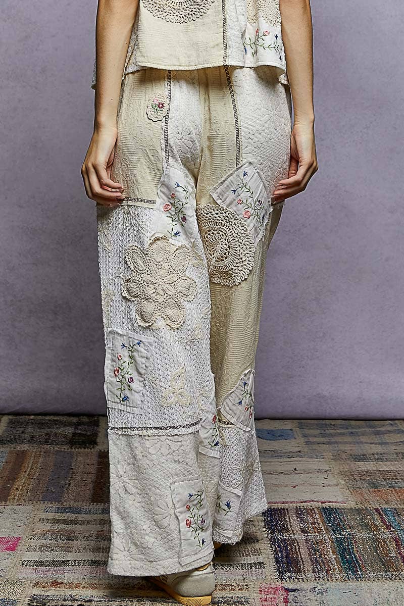 Willow Solid Lace Patch Detail Woven Pants ~ Natural