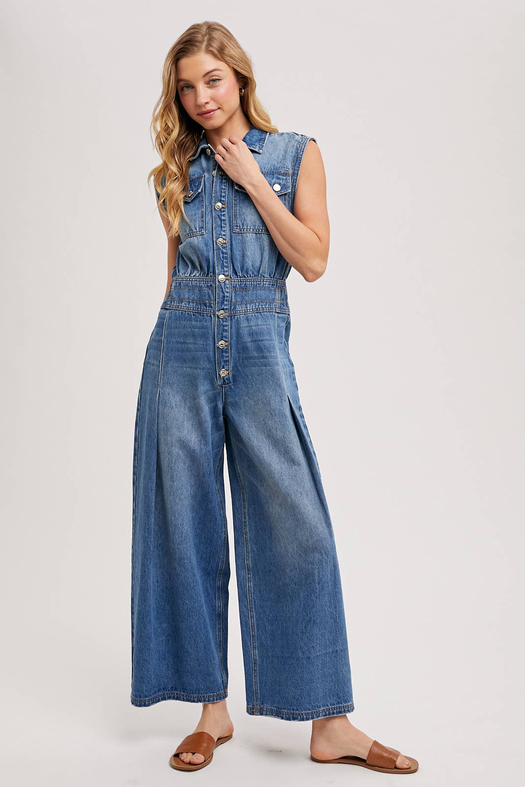 Maddie Sleeveless Jumpsuit ~ Light Denim