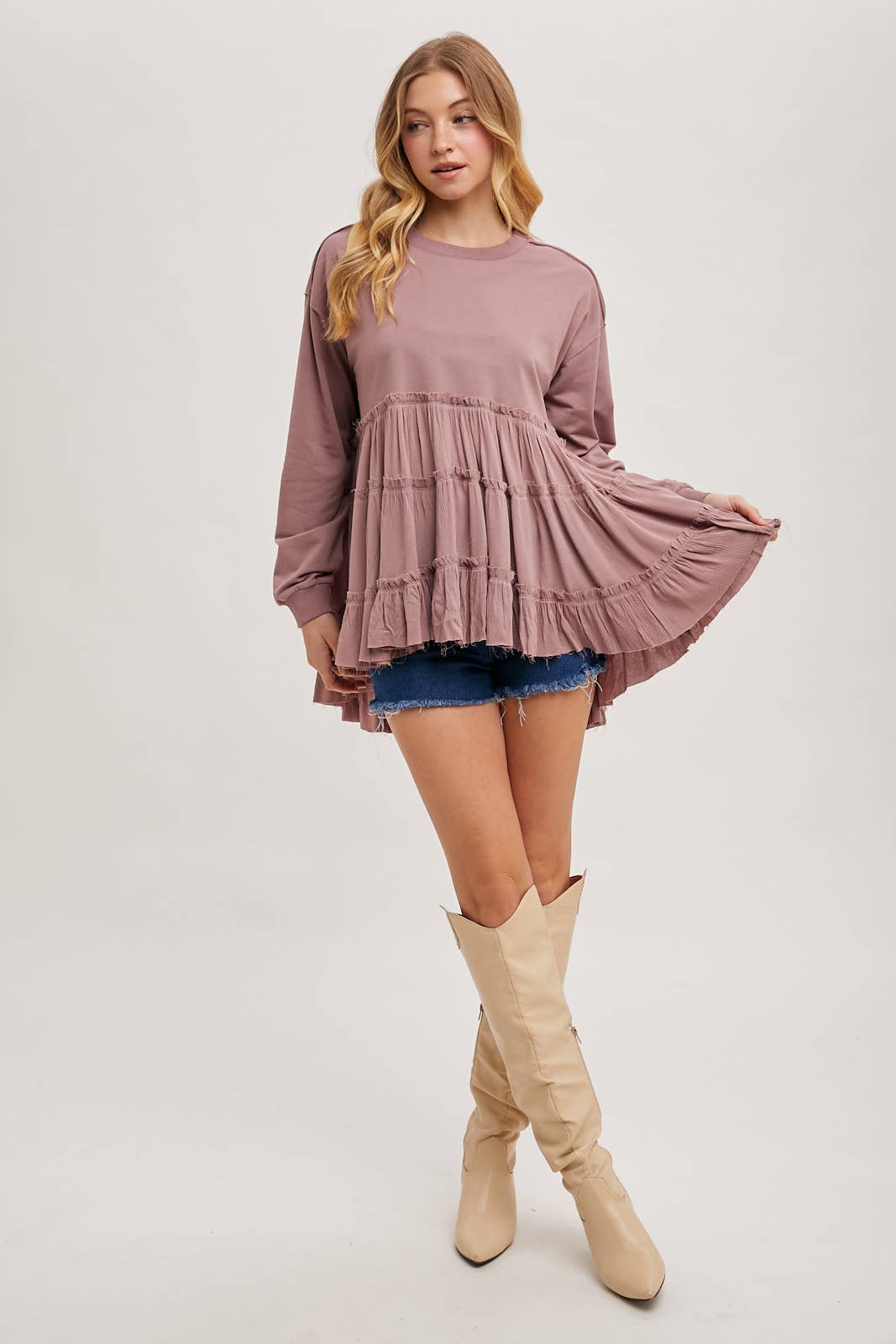 Tinsley Tiered Ruffle Hem Top ~ Mauve