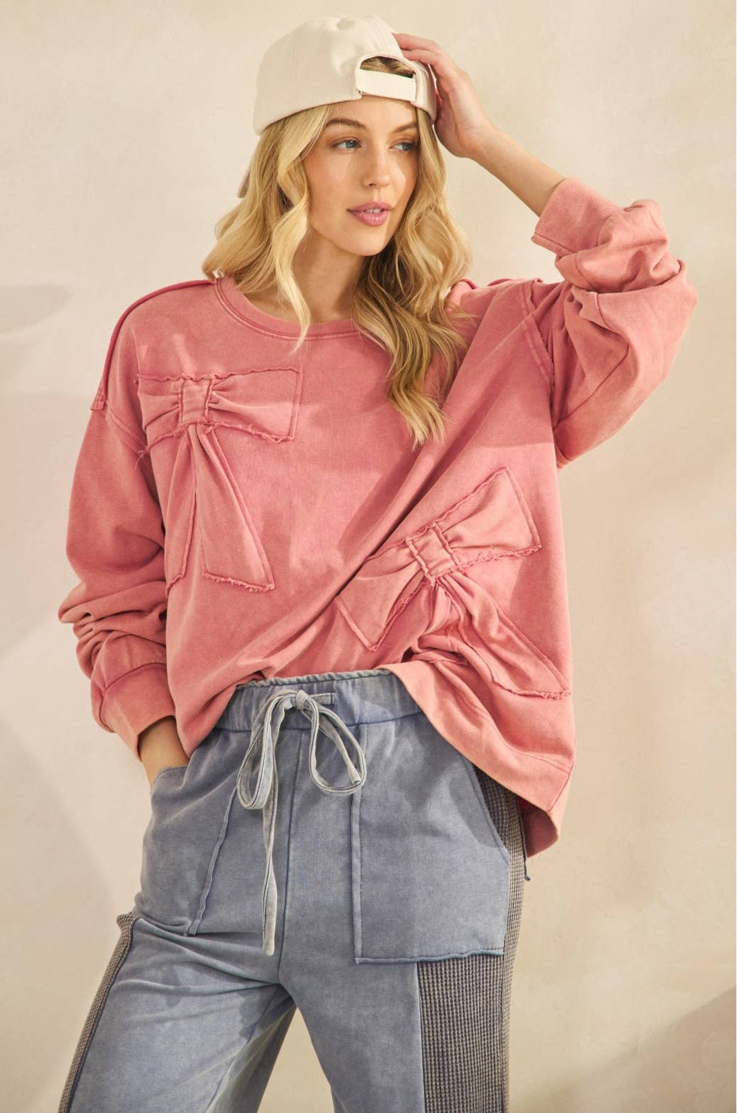 Flora French Terry Bow Pullover ~ Mauve