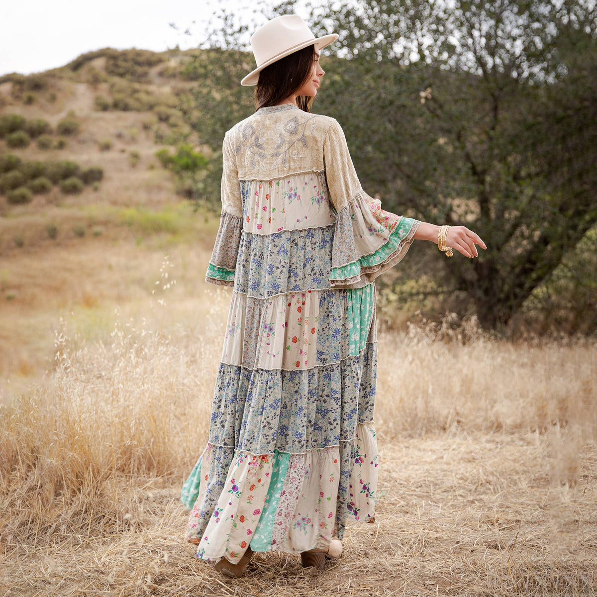 Jhabla Floral Patchwork Maxi Dress ~ Sand