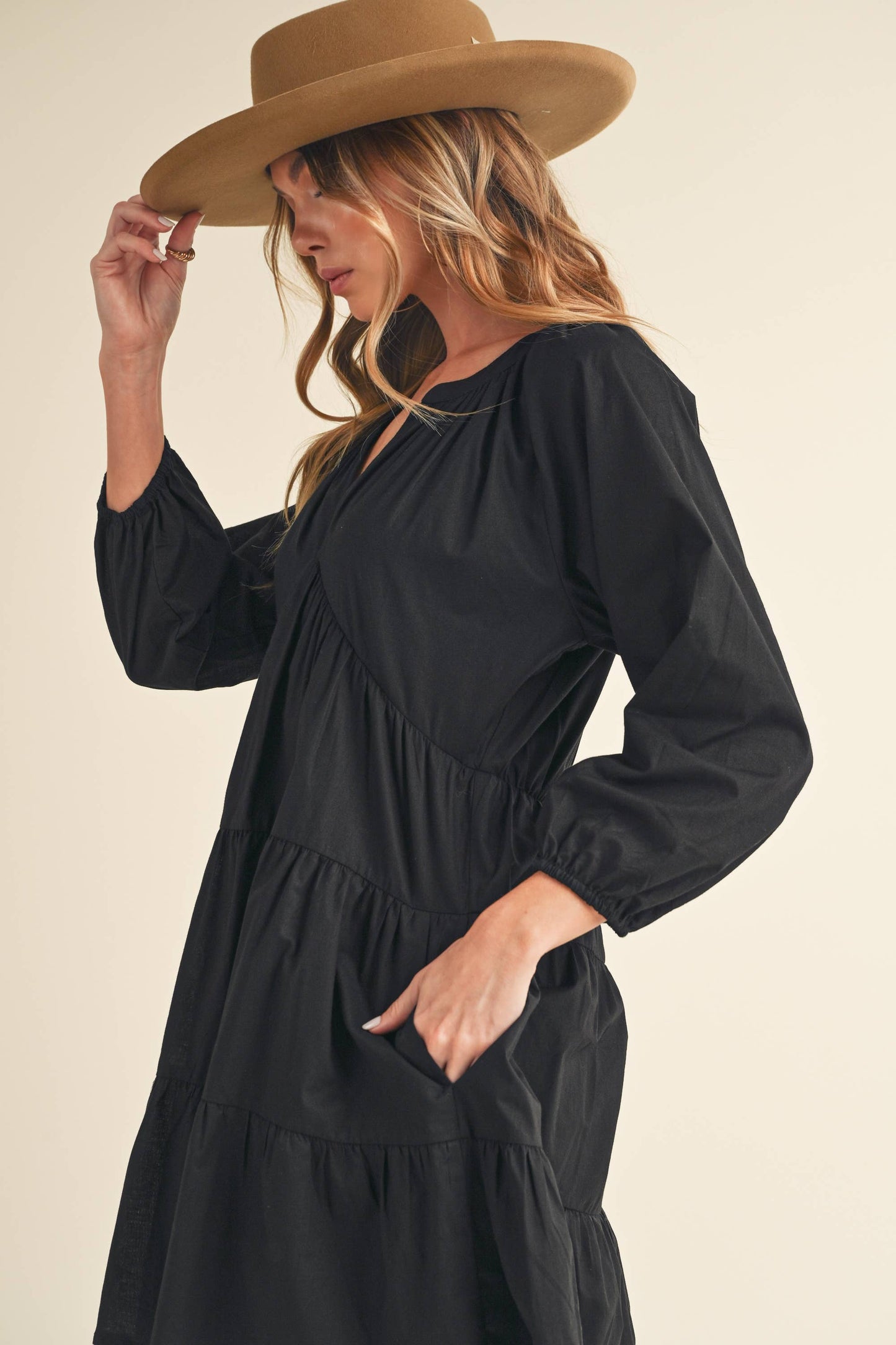 Jenay V Neck Tiered Mini Dress ~ Black