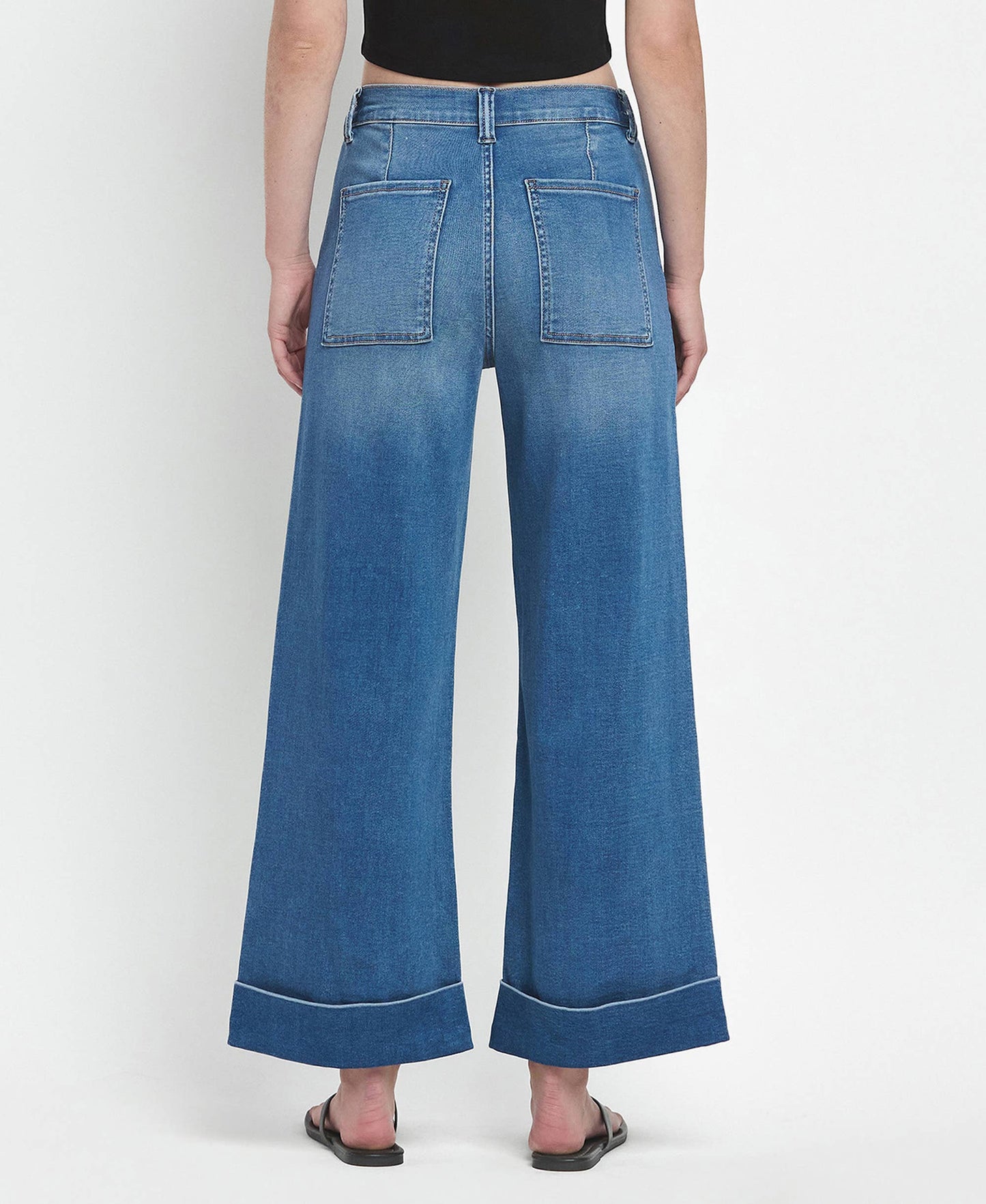 Eva High Rise Double Cuffed Baggy Wide Jeans ~ Dark Denim