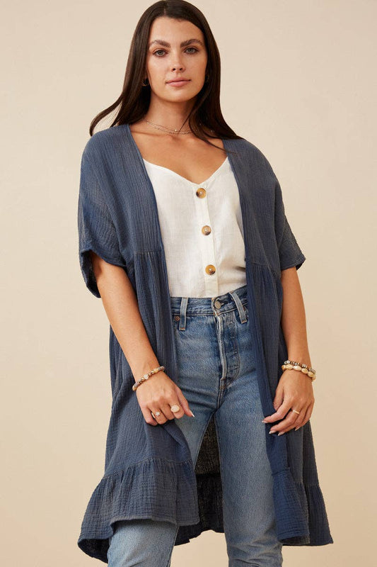 Whitley Washed Textured Kimono - Blue