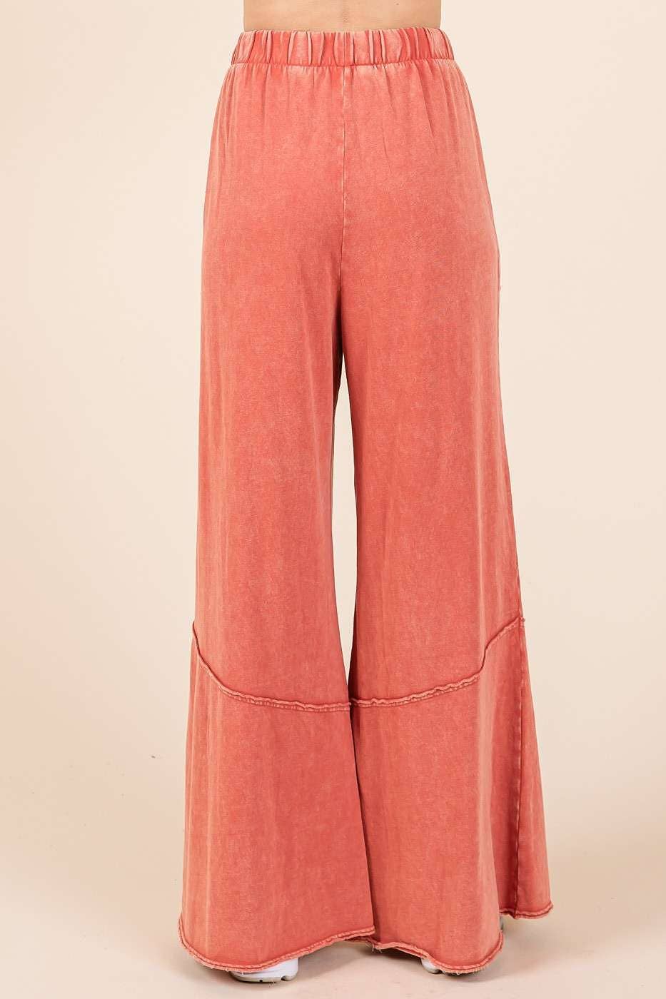 Cassie Mineral Wash Pocket Flare Pants ~ Rust