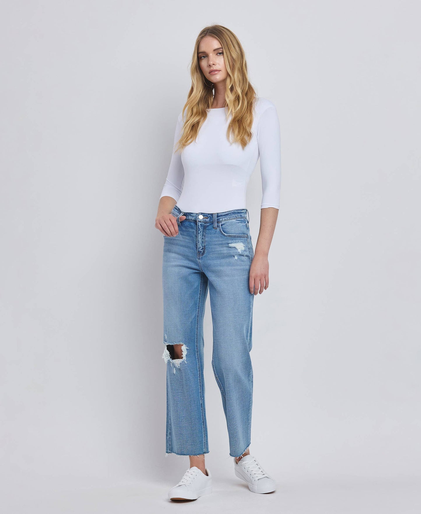 Lola High Rise Crop Slim Wide Leg Jeans ~ Light Denim
