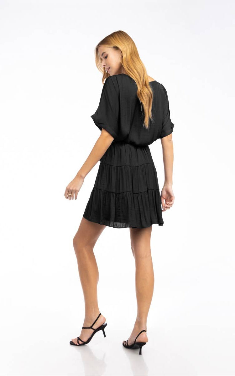 Willow Front Button Tiered Mini Dress ~ Black