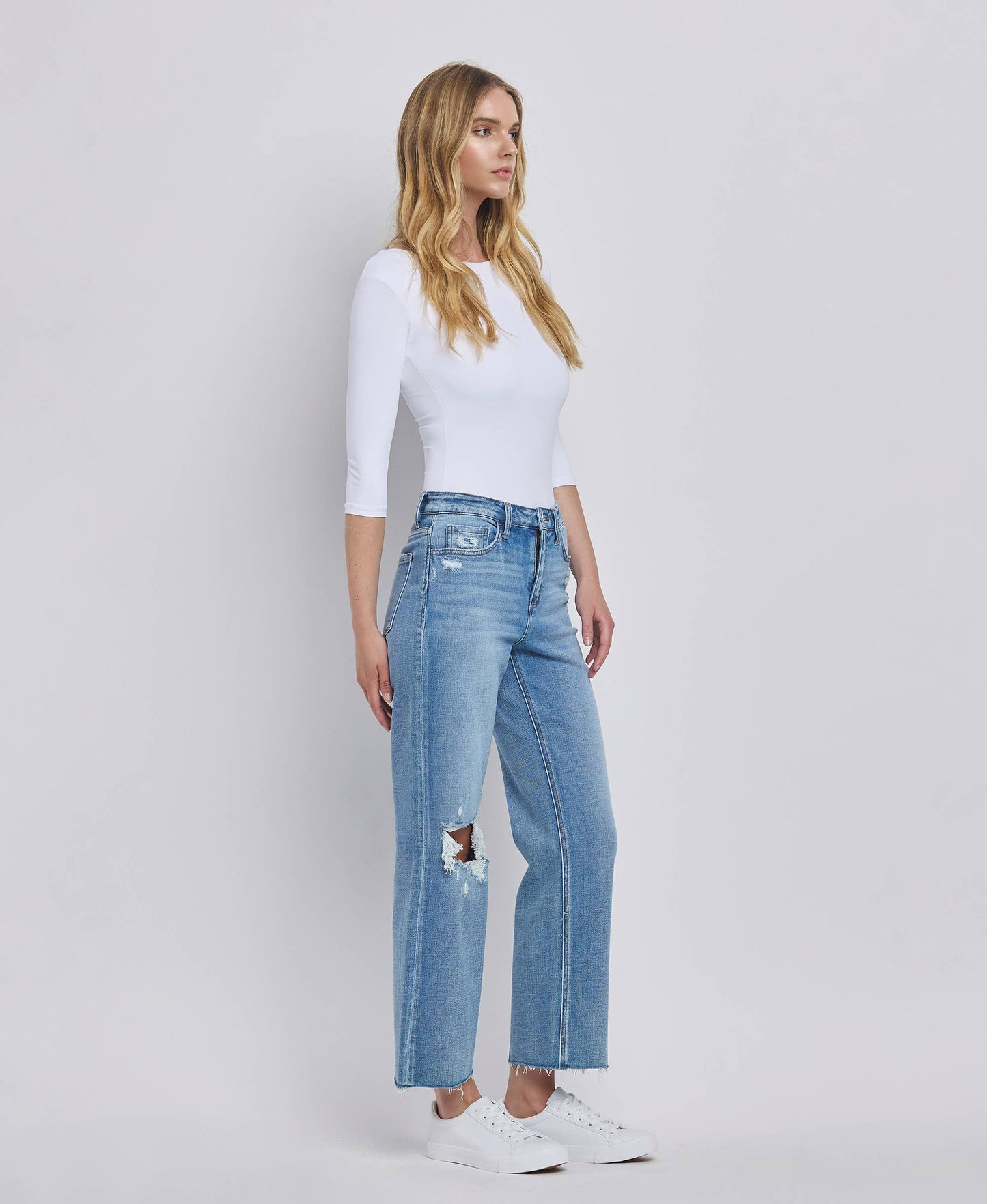 Lola High Rise Crop Slim Wide Leg Jeans ~ Light Denim