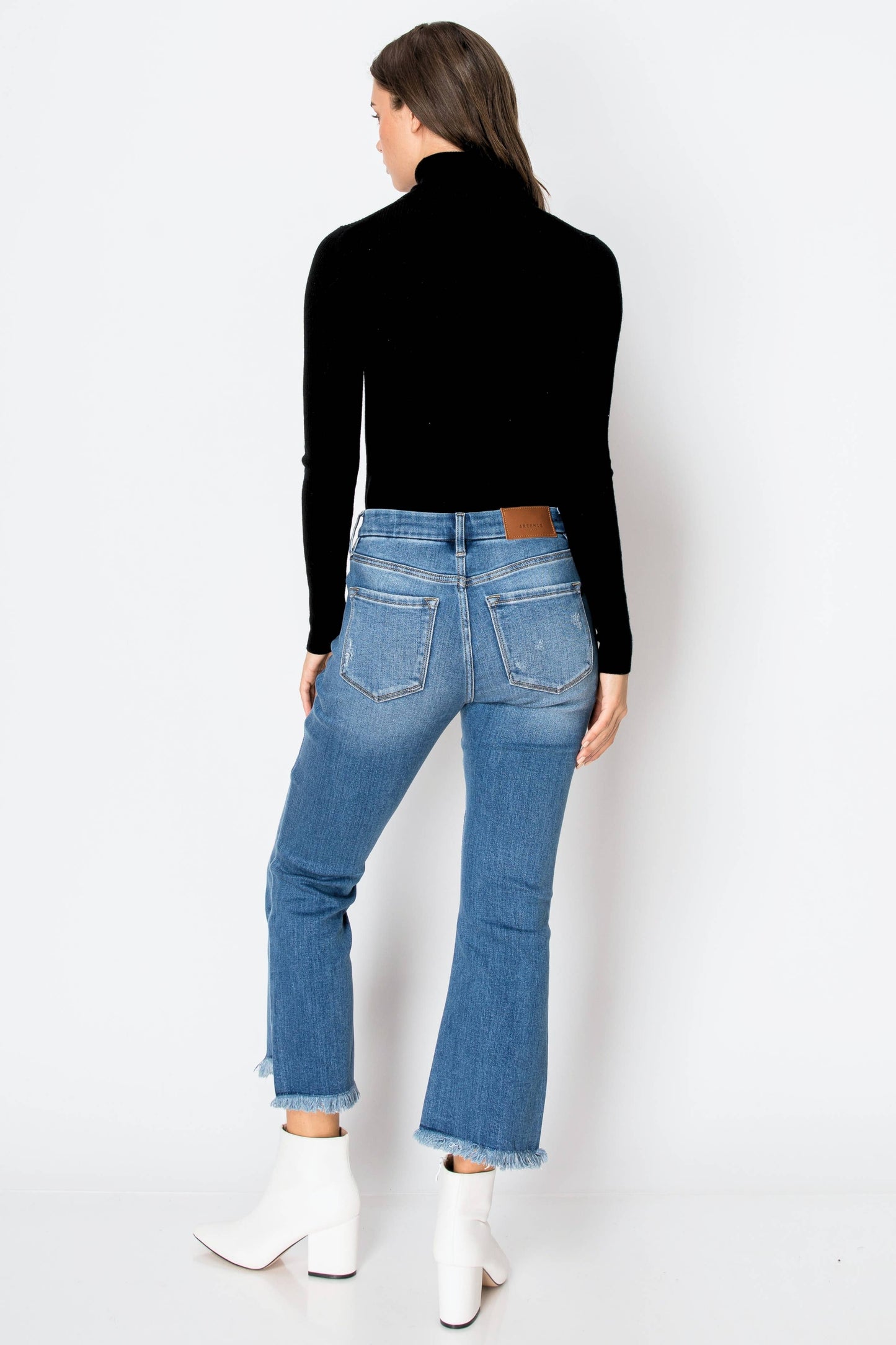 ‘’The Leo” Eco Friendly Corset High Rise Crop Flare Denim Jeans ~ Medium Wash