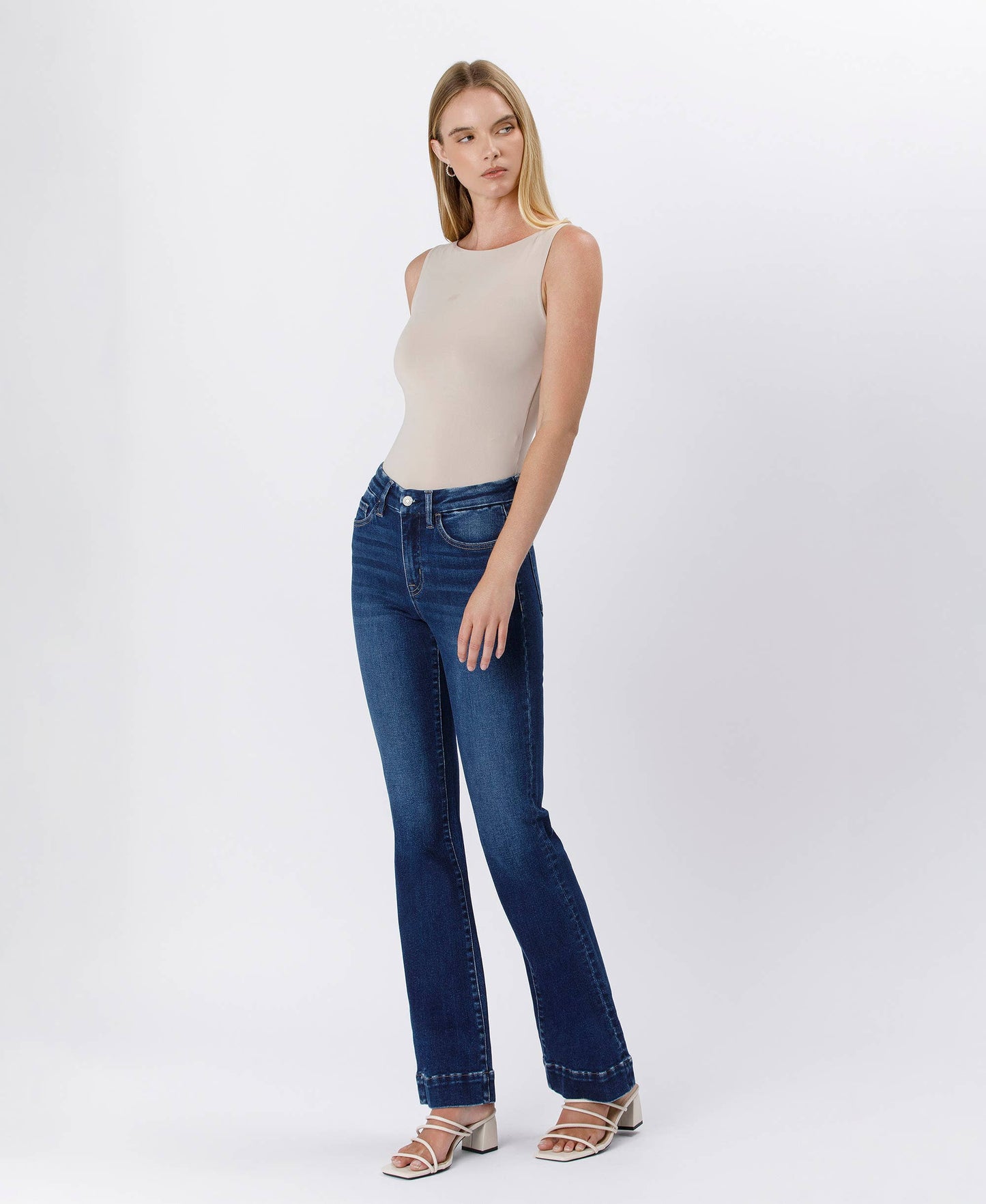 Peyton High Rise Trouser Hem Bootcut Jeans ~ Dark Denim