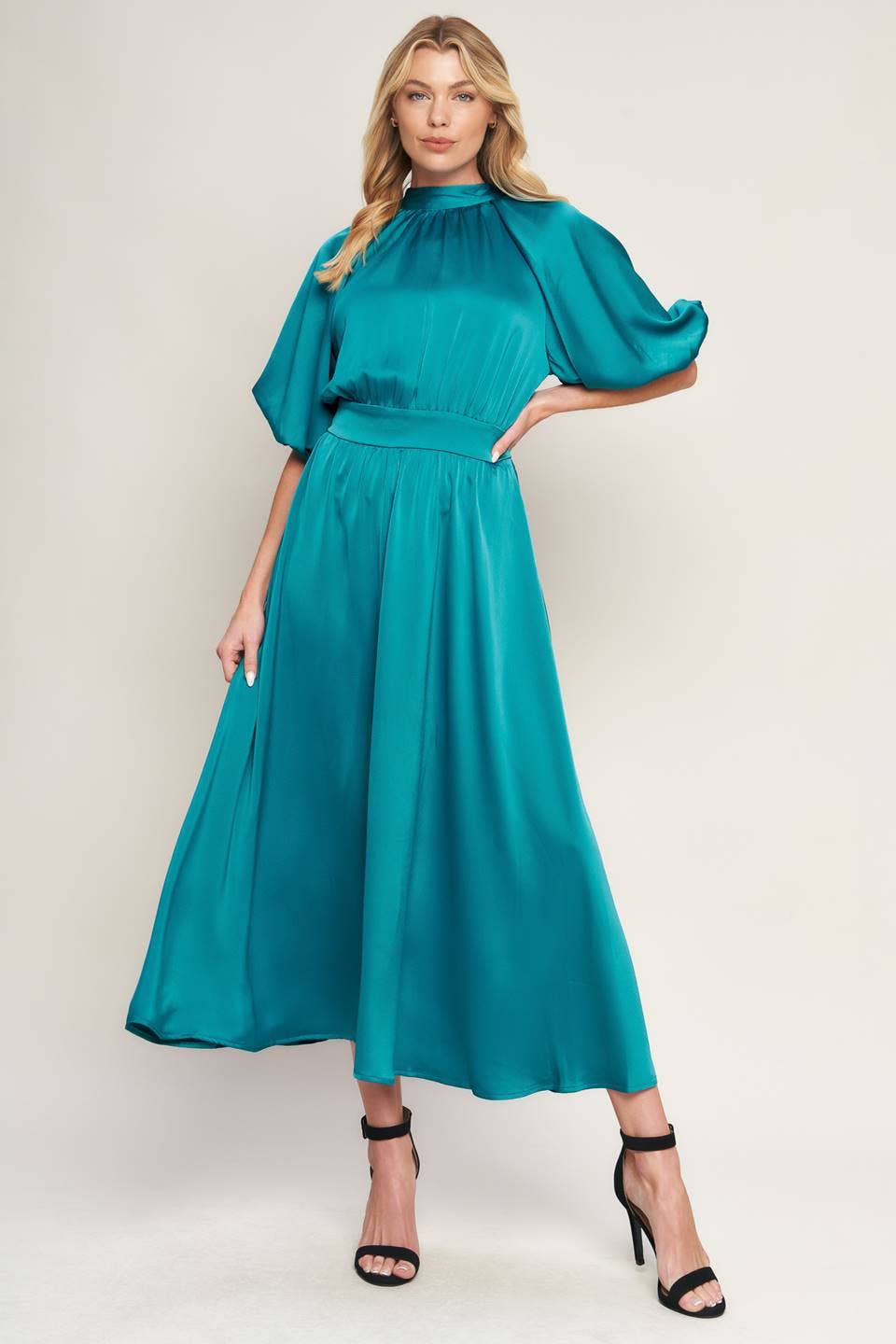 Ashlee Satin Midi Dress - Turquoise