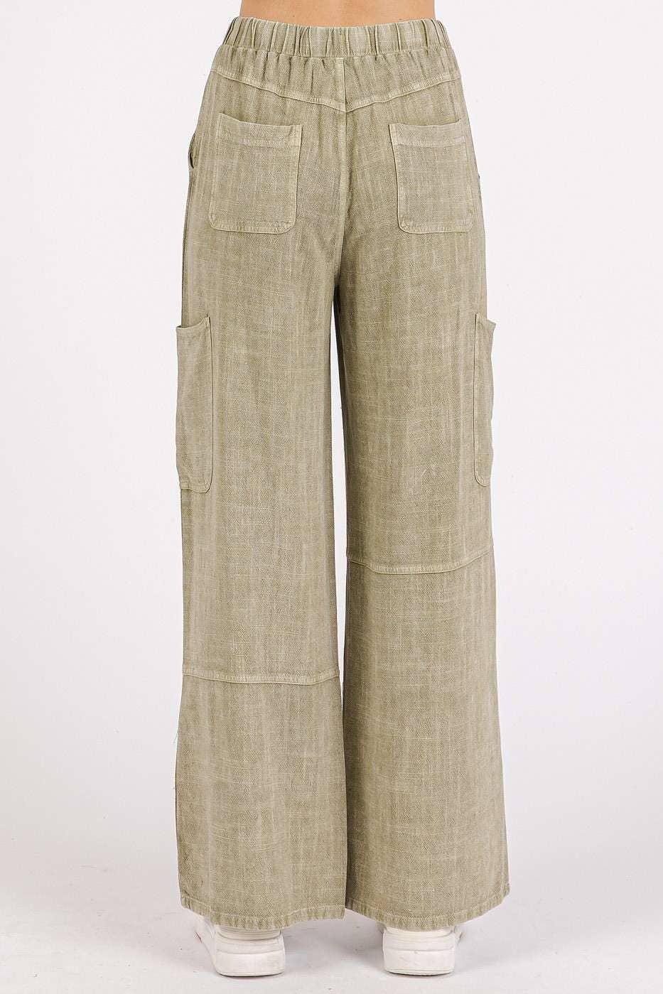 Anissa Mineral Wash Utility Pocket Pants ~ Basil