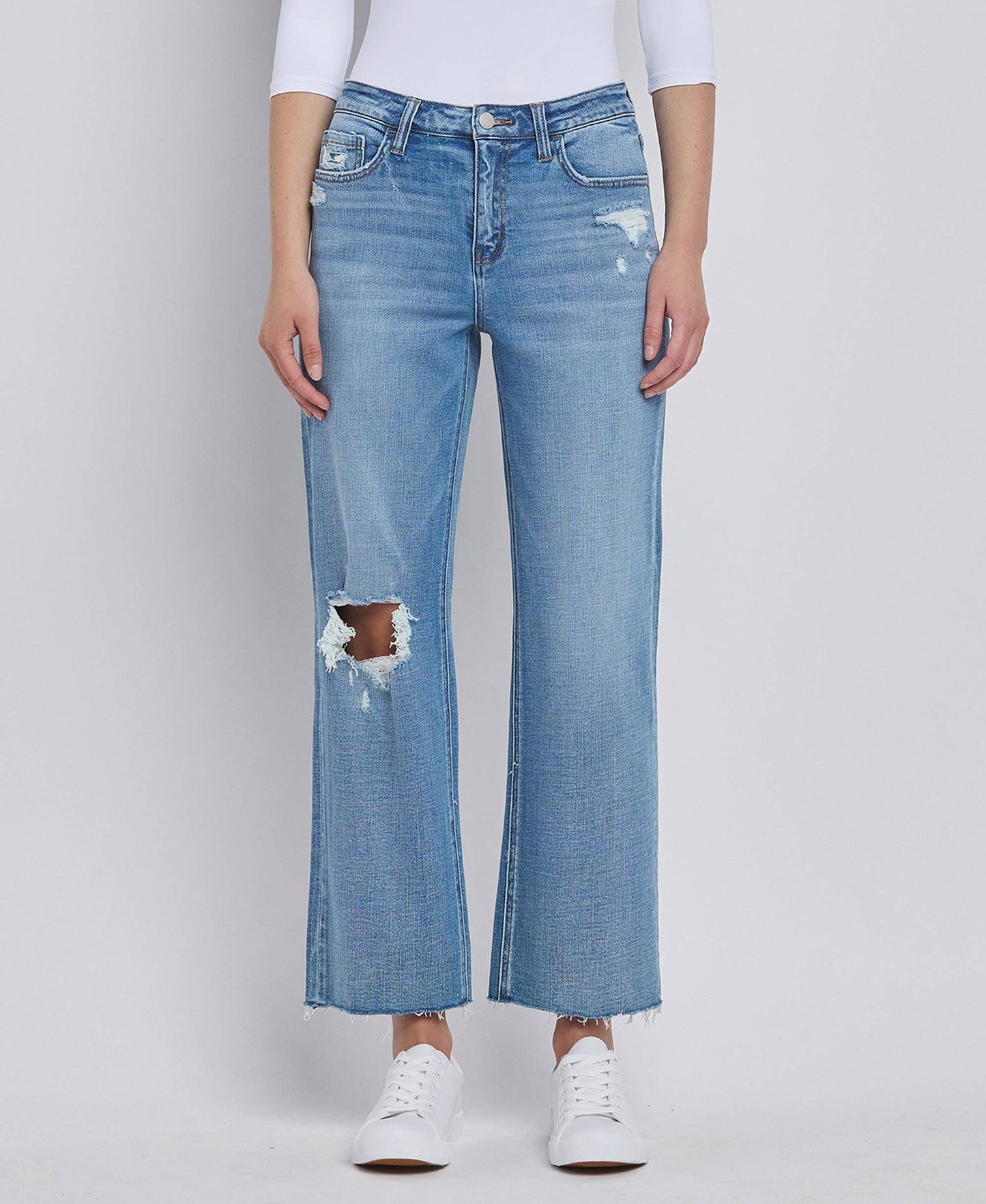 Lola High Rise Crop Slim Wide Leg Jeans ~ Light Denim