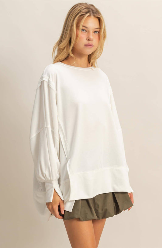 Oliva Oversized Unique Cuff Top ~ Ivory