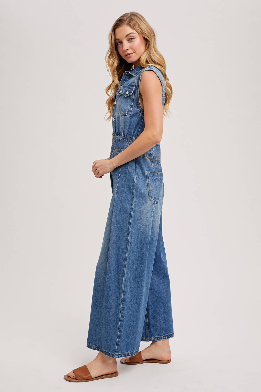Maddie Sleeveless Jumpsuit ~ Light Denim