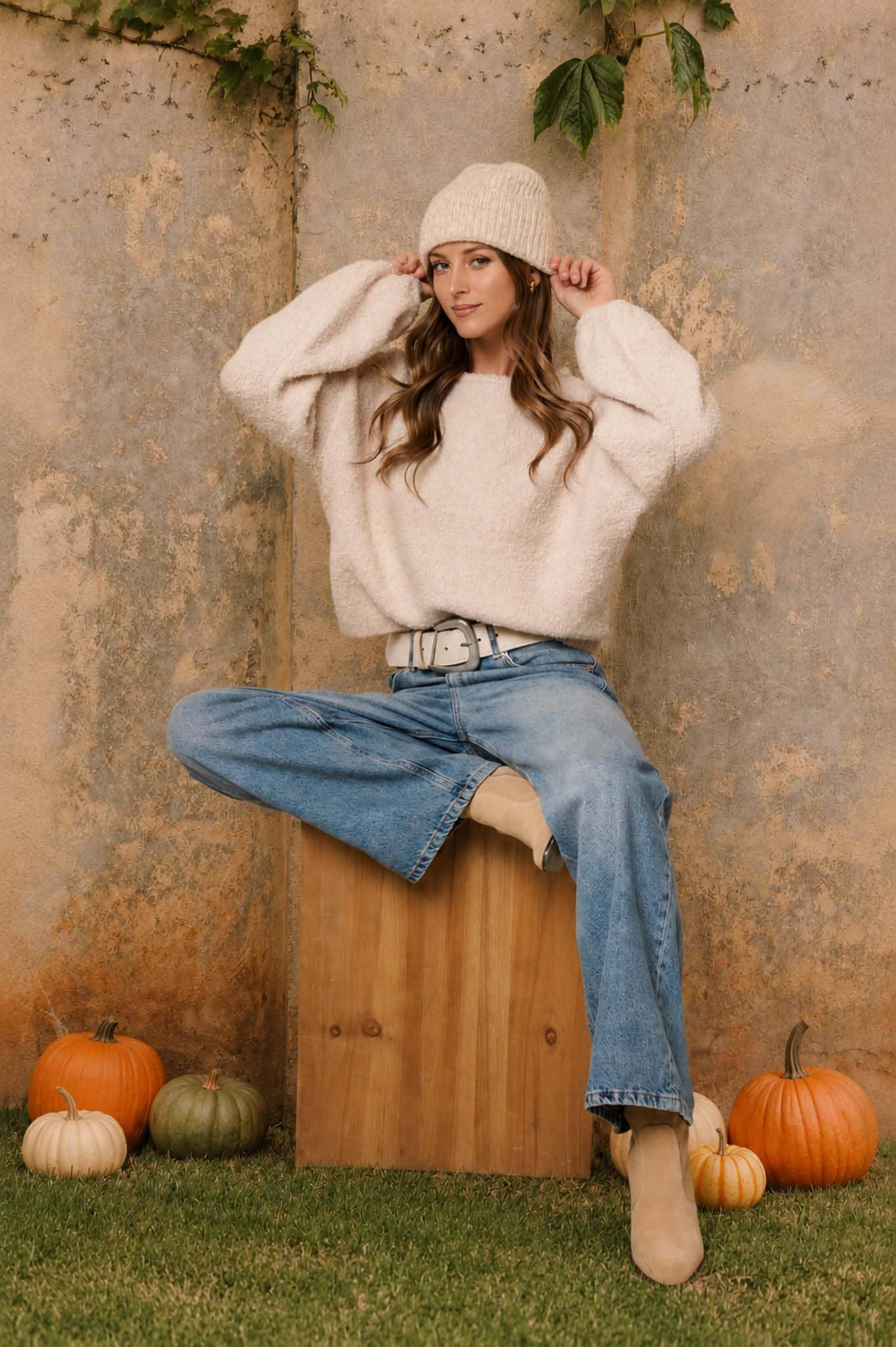 Finley Fuzzy Knit Pullover Sweater ~ Natural