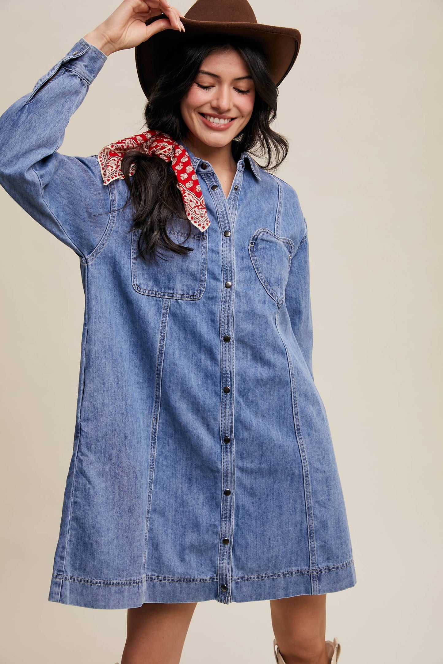 Dana Denim Heart-Pocket Shirt Dress ~ Daylight Denim