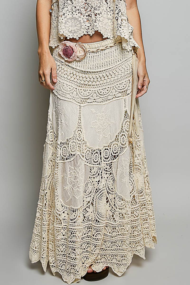 Cassie Crochet Patterns Embroidered Maxi Skirt ~ Natural