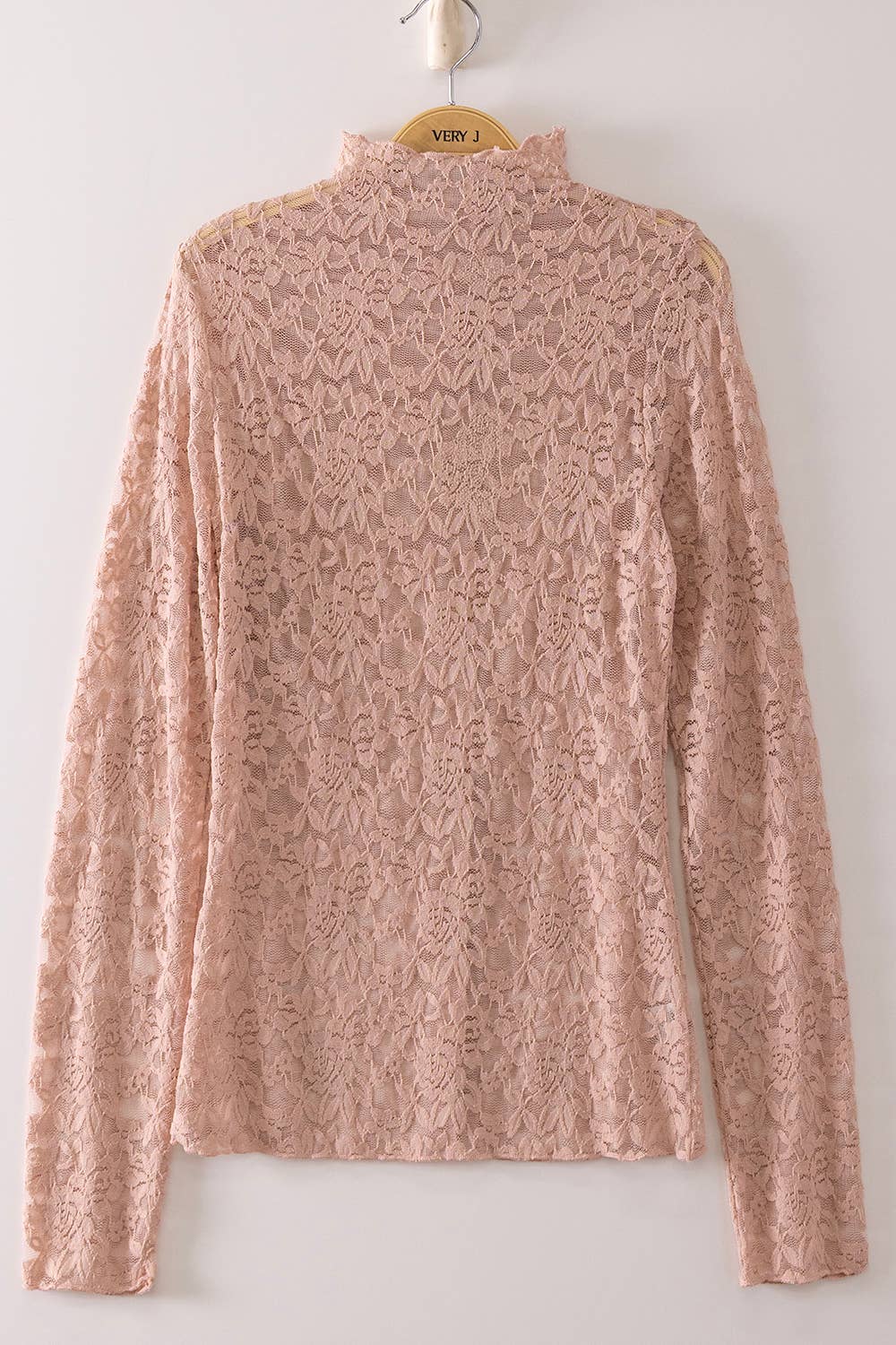 Heather High Neck Fitted Sheer Mesh Lace Top ~ Dusty Blush