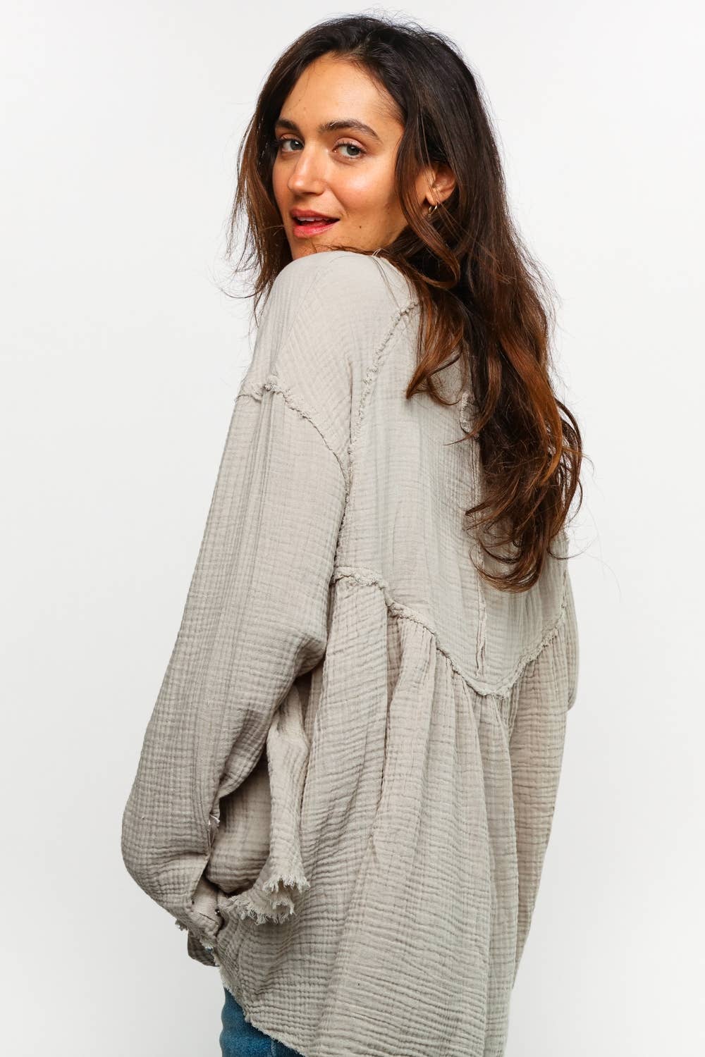 Carrie Cotton Gauze Babydoll Top ~ Silver