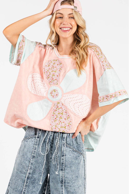Phoebe Petal Play Floral Patch Top ~ Pink