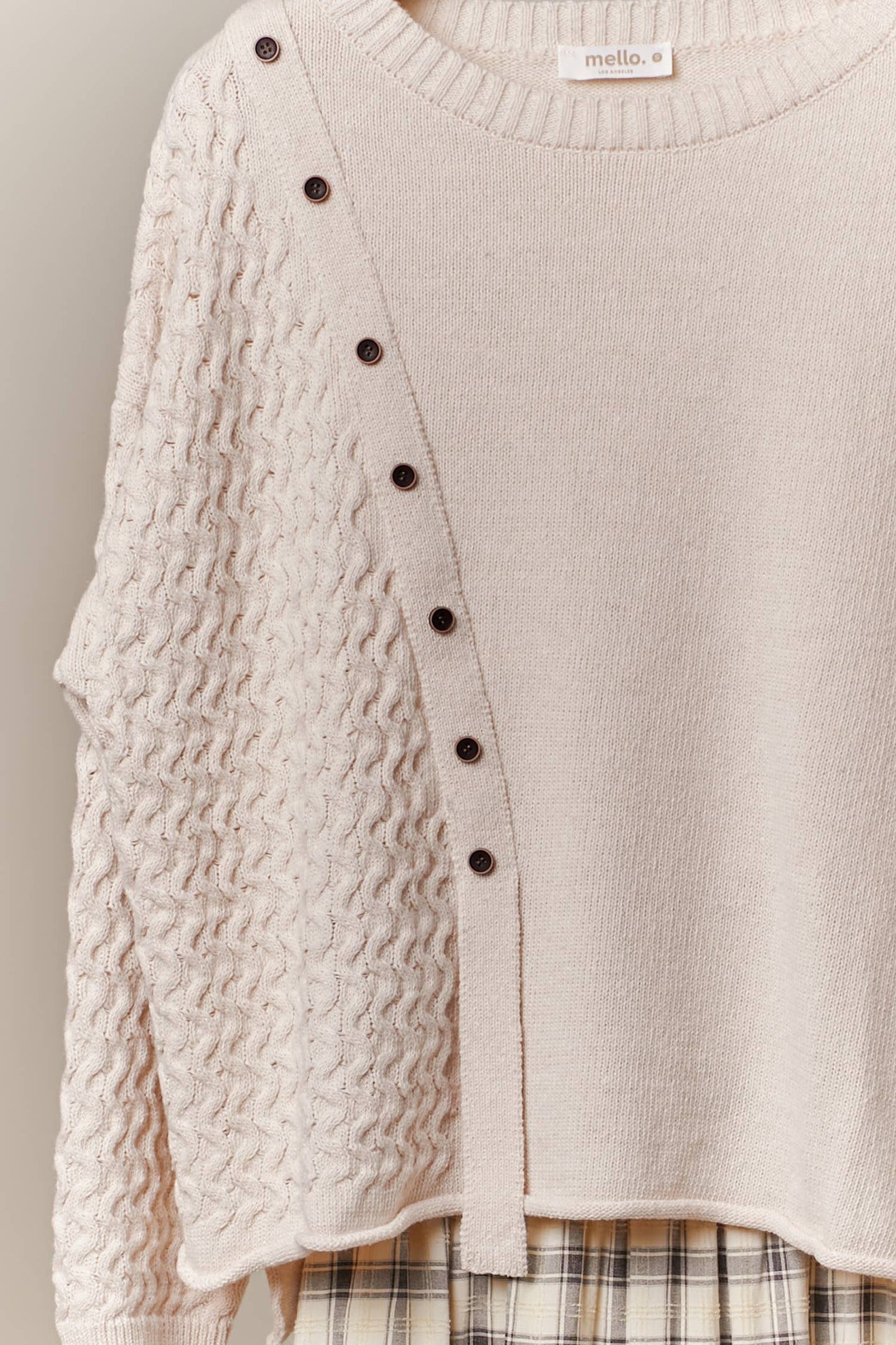 Madelyn Button Trim Boat Neck Sweater ~ Ivory