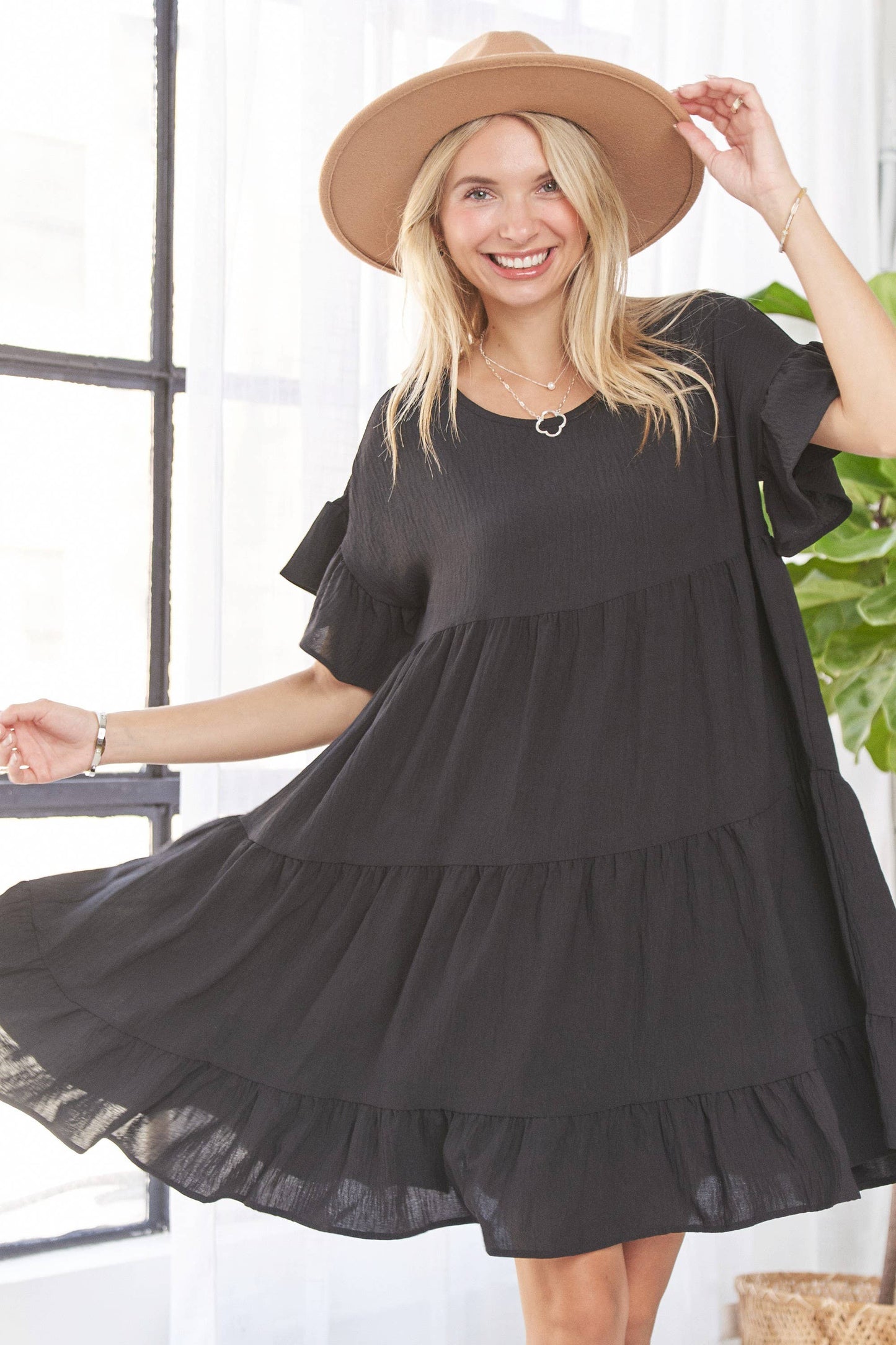 Tiffany Tiered Ruffle Babydoll Dress ~ Black