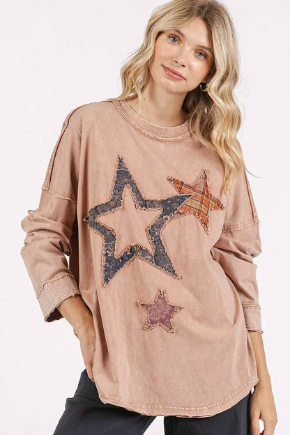 Vicki Mineral Wash Multi Star Top ~ Ginger