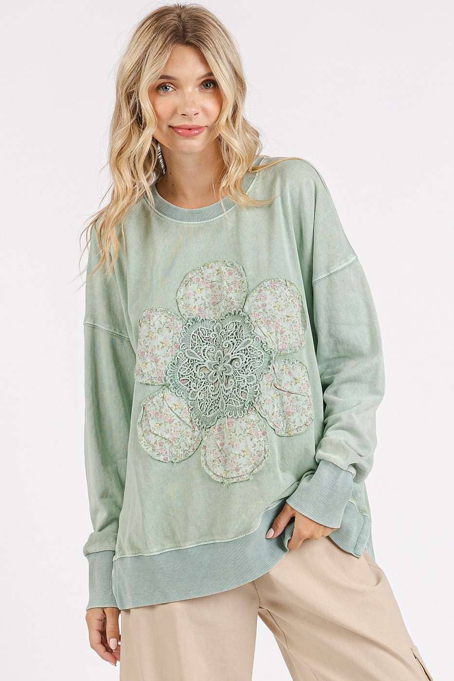 Flower Patch Mineral Wash Top ~ Sage