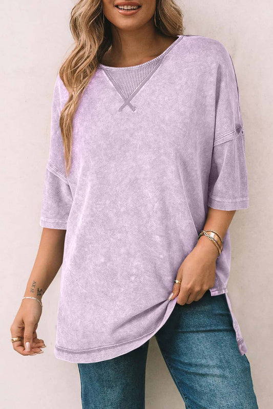 Camila Casual Washed Exposed Seam Oversized Top ~ Purple
