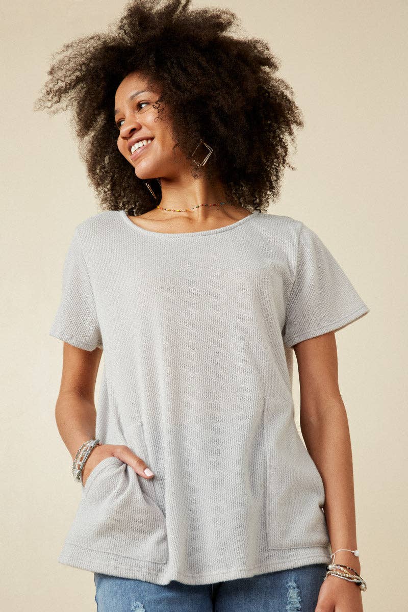 Waverly Waffle Knit  Dolman Top ~ Light Grey