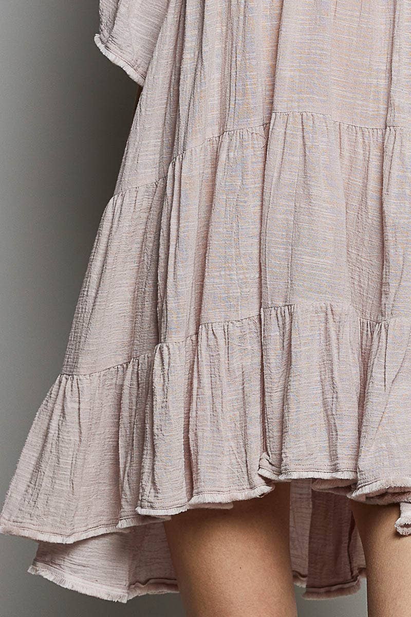 Fiona Feminine V-neck Ruffle Shirring Detail Dress ~ Blush