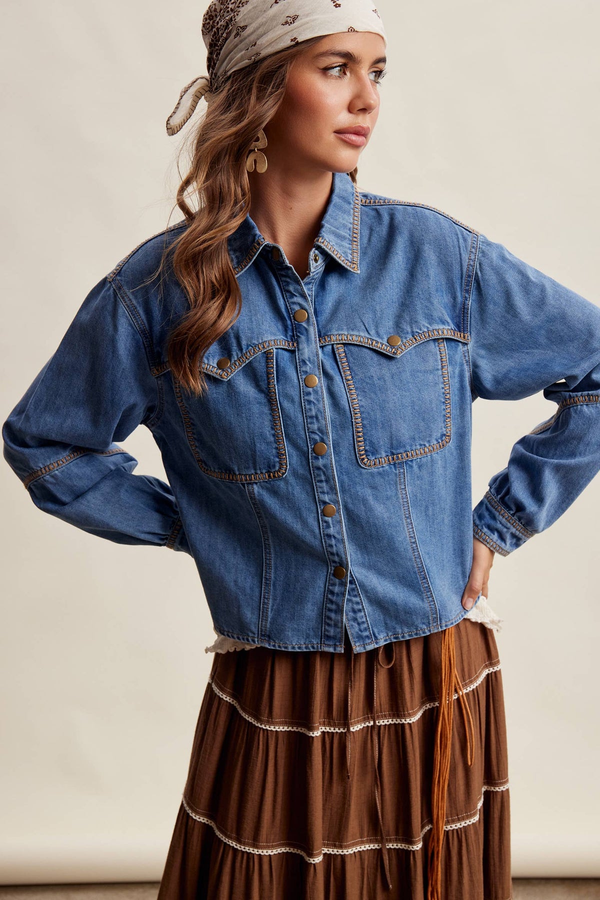 Western Stitch Snap Denim Shirt ~ Washed Colbalt