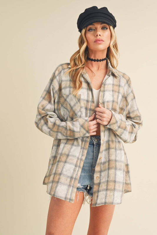 Laura Plaid Washed Flannel Shirt ~ Oatmeal