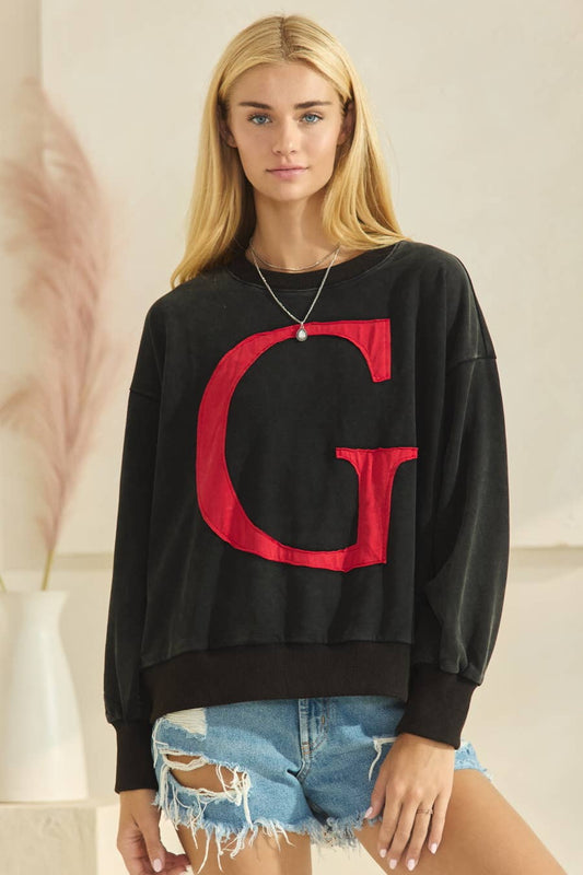 G Patched Gameday Pullover Sweatshirt ~ Washed Black