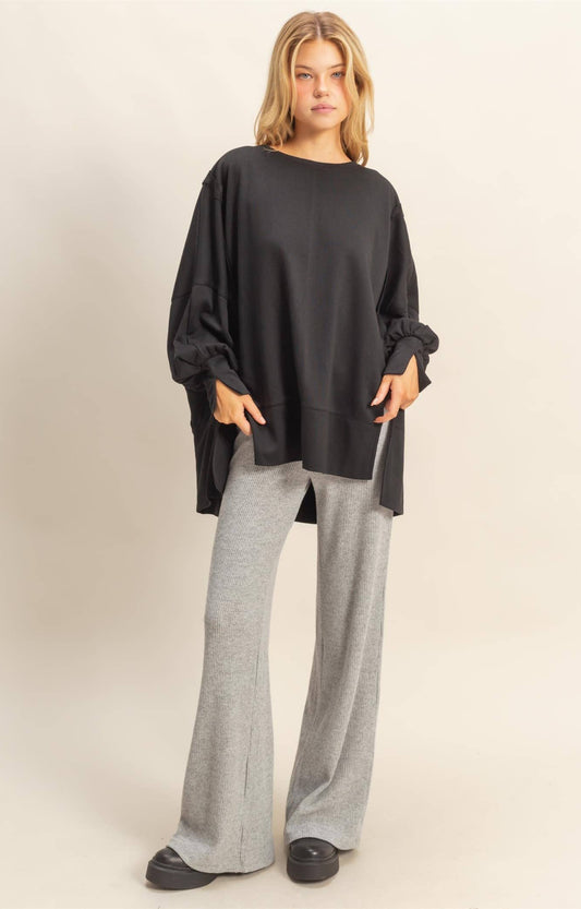 Oliva Oversized Unique Cuff Top ~ Black