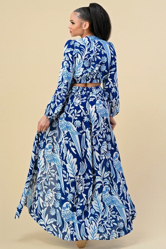 Camille Chiffon O Ring Detail Floral Dress ~ Navy