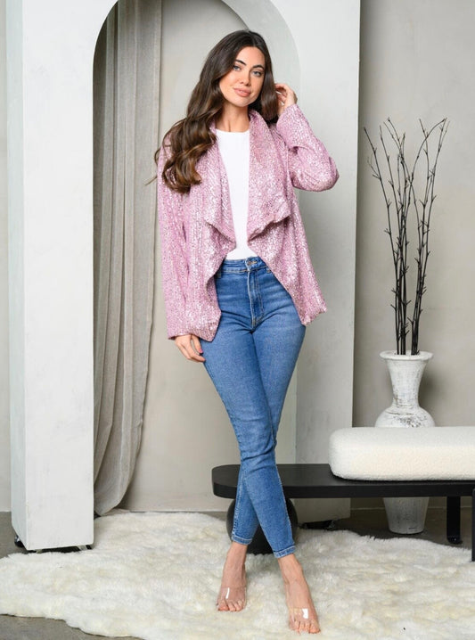 Camila Drape Front Sequins Jacket ~ Light Pink