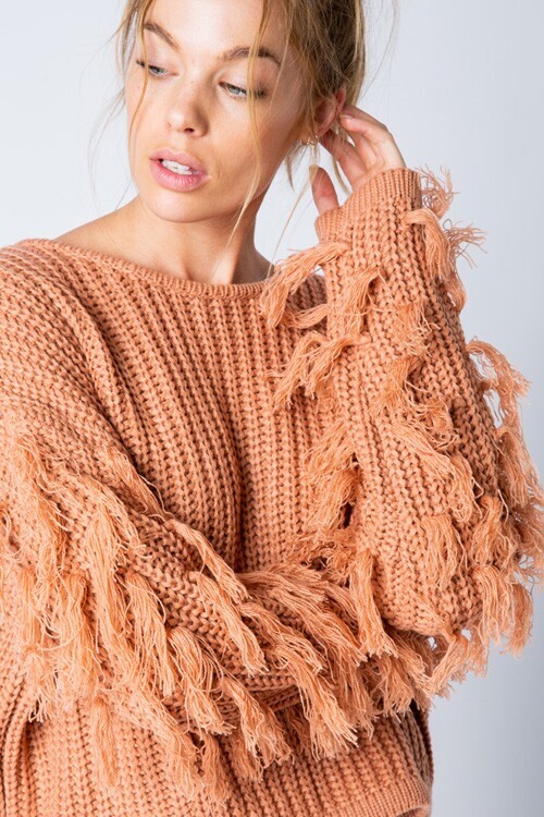 Camila Fringe Sleeve Crop Sweater ~ Dark Mauve