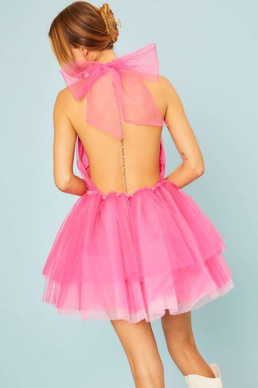 Bailey Bowtie Ruffle Mesh Dress ~ Fuchsia